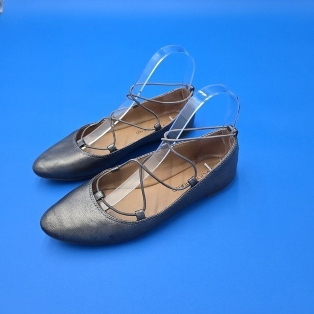 Lucky Brand Aviee‎ Pewter Metallic Leather Lace Up Ghillie Ballet Flats 6M 36
